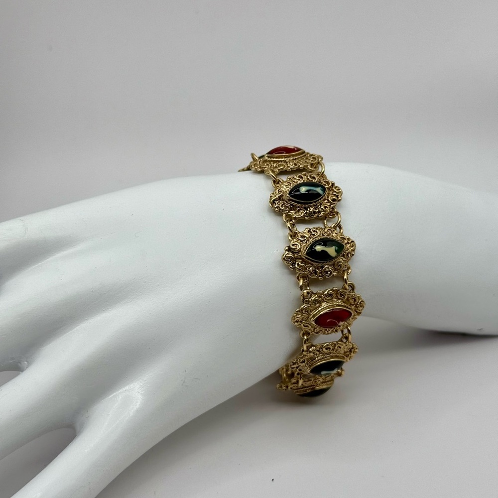 Vintage Victorian Style Gold Tone
Bracelet w/ Rhinestones 7” - Picture 6 of 16